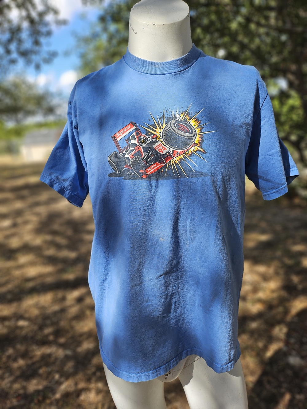 Supreme 94 Race Car Short Sleeve Tee in Blue Pre-shrunk Cotton Size L, Marks